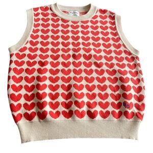 Bobo Choses Heart Jacquard Sweater Vest Beige Girls 10–11Y Cotton Knit